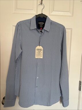 Sahara Club Men's Blue Micro-Pattern Button-Down Shirt Size S NWT